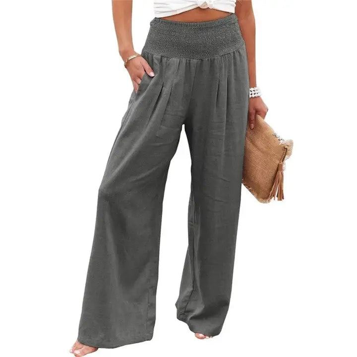 Elastic Waist Solid Color Casual Pants-Pants-OceanusSwim-S-GRAY-Urbanheer