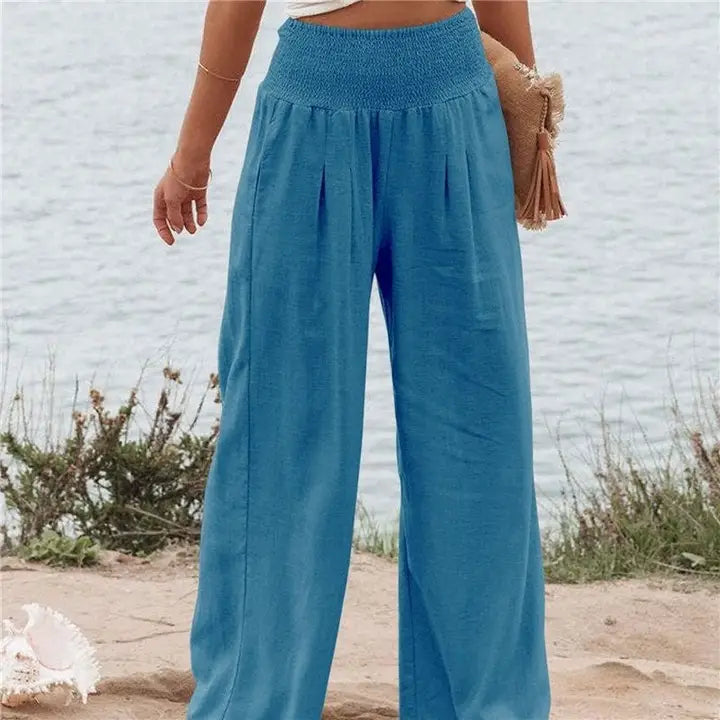 Elastic Waist Solid Color Casual Pants-Pants-OceanusSwim-S-PEACOCK BLUE-Urbanheer