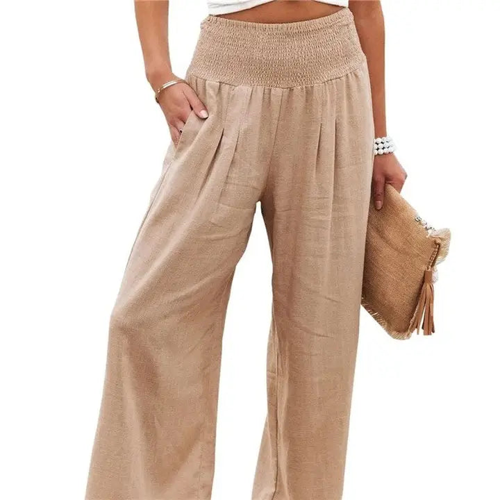 Elastic Waist Solid Color Casual Pants-Pants-OceanusSwim-S-SKIN TONE-Urbanheer