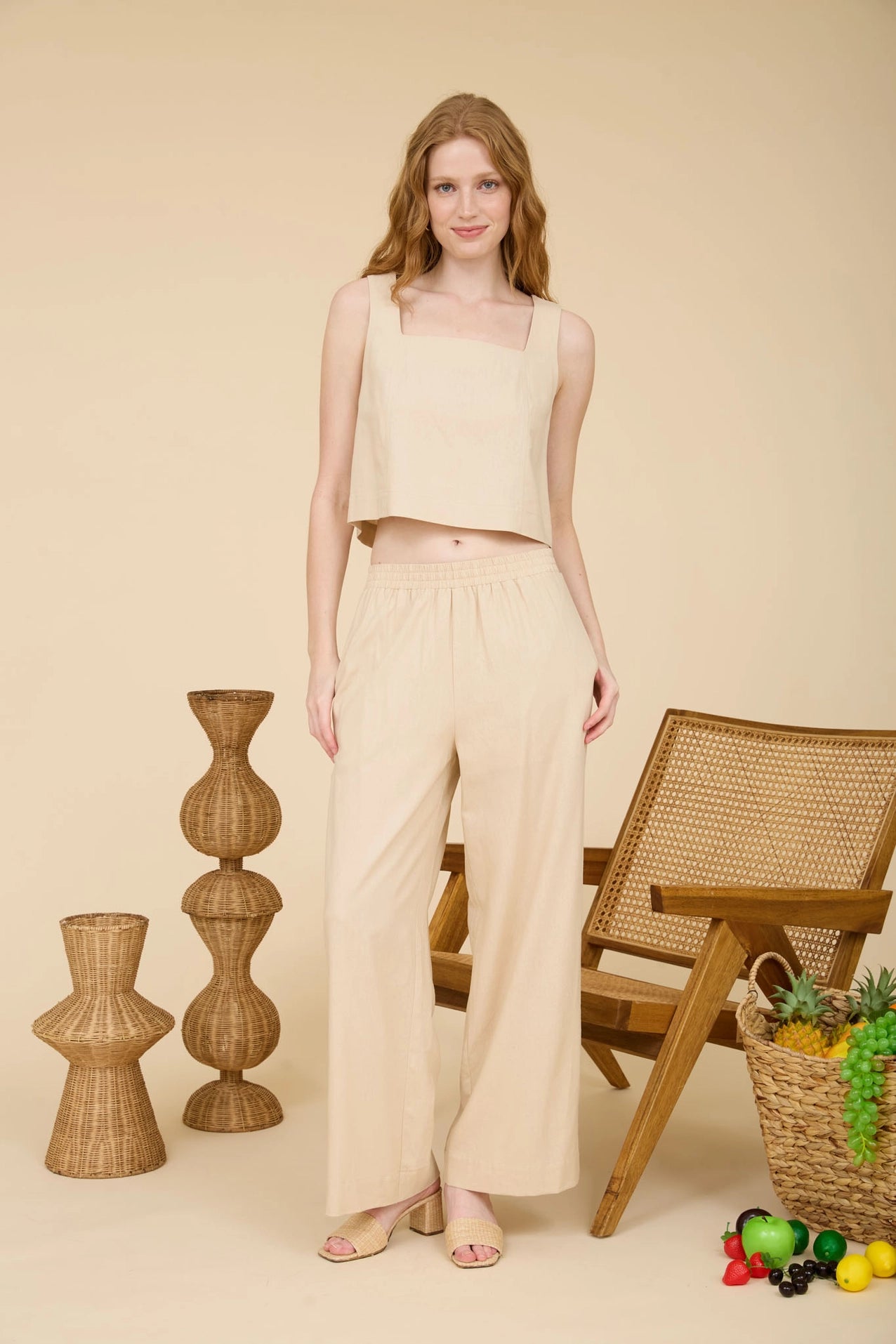 Elastic Waist Wide Leg Linen Pants