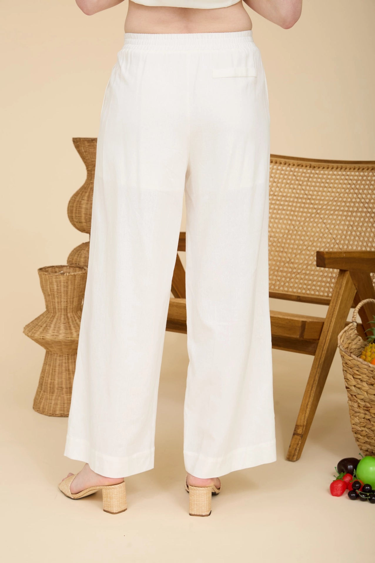 Elastic Waist Wide Leg Linen Pants