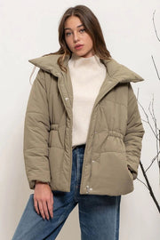 Elastic Waist Zip Up Puffer Jacket-Puffer Jacket-Blu Pepper-S-LIGHT OLIVE-Urbanheer