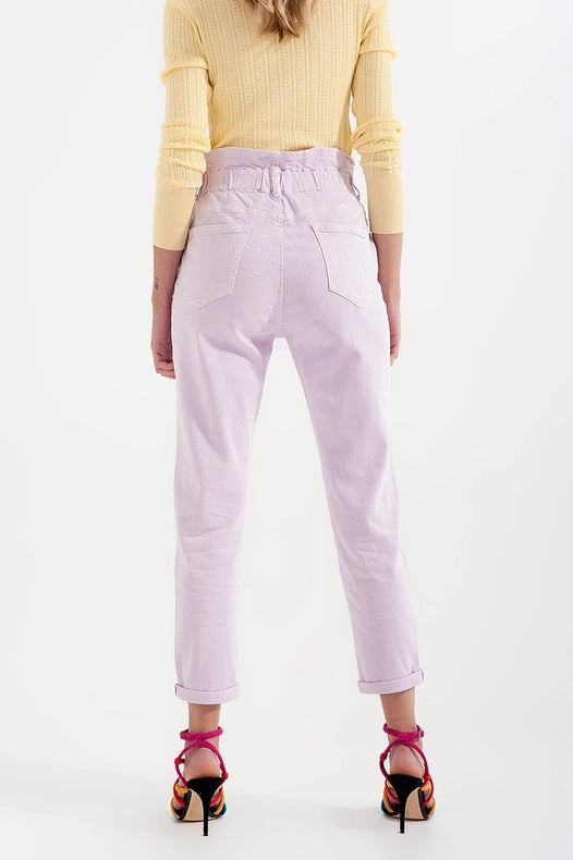 Elasticated Paper Bag Waist Mom Jean in Lilac