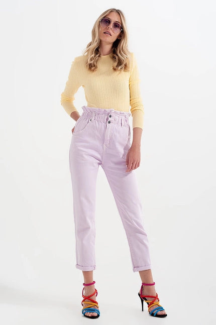 Elasticated Paper Bag Waist Mom Jean In Lilac