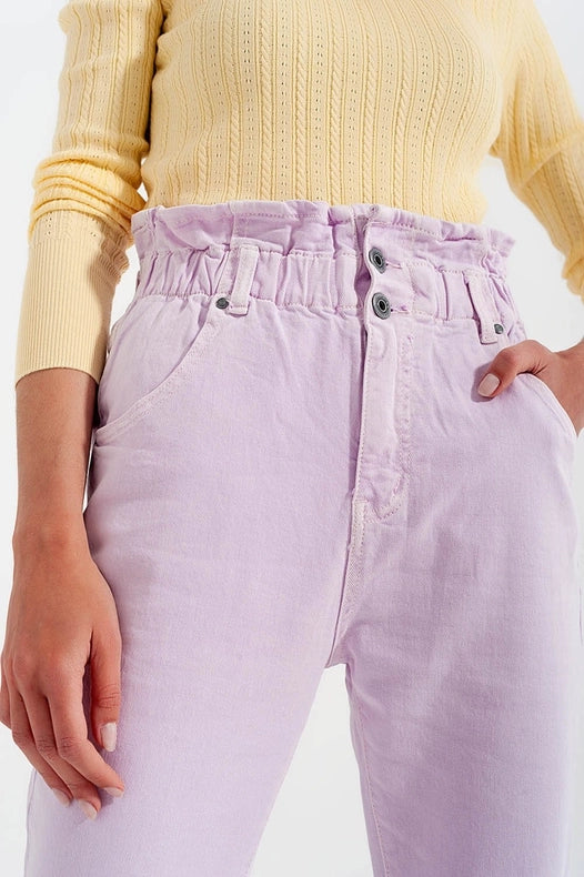 Elasticated Paper Bag Waist Mom Jean in Lilac