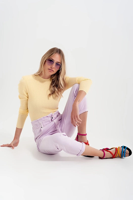 Elasticated Paper Bag Waist Mom Jean In Lilac-Jeans-Q2-XL-Urbanheer