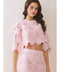 Elbow Length Sleeves Floral Lace Cropped Top