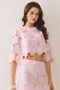 Elbow Length Sleeves Floral Lace Cropped Top