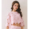 Elbow Length Sleeves Floral Lace Cropped Top