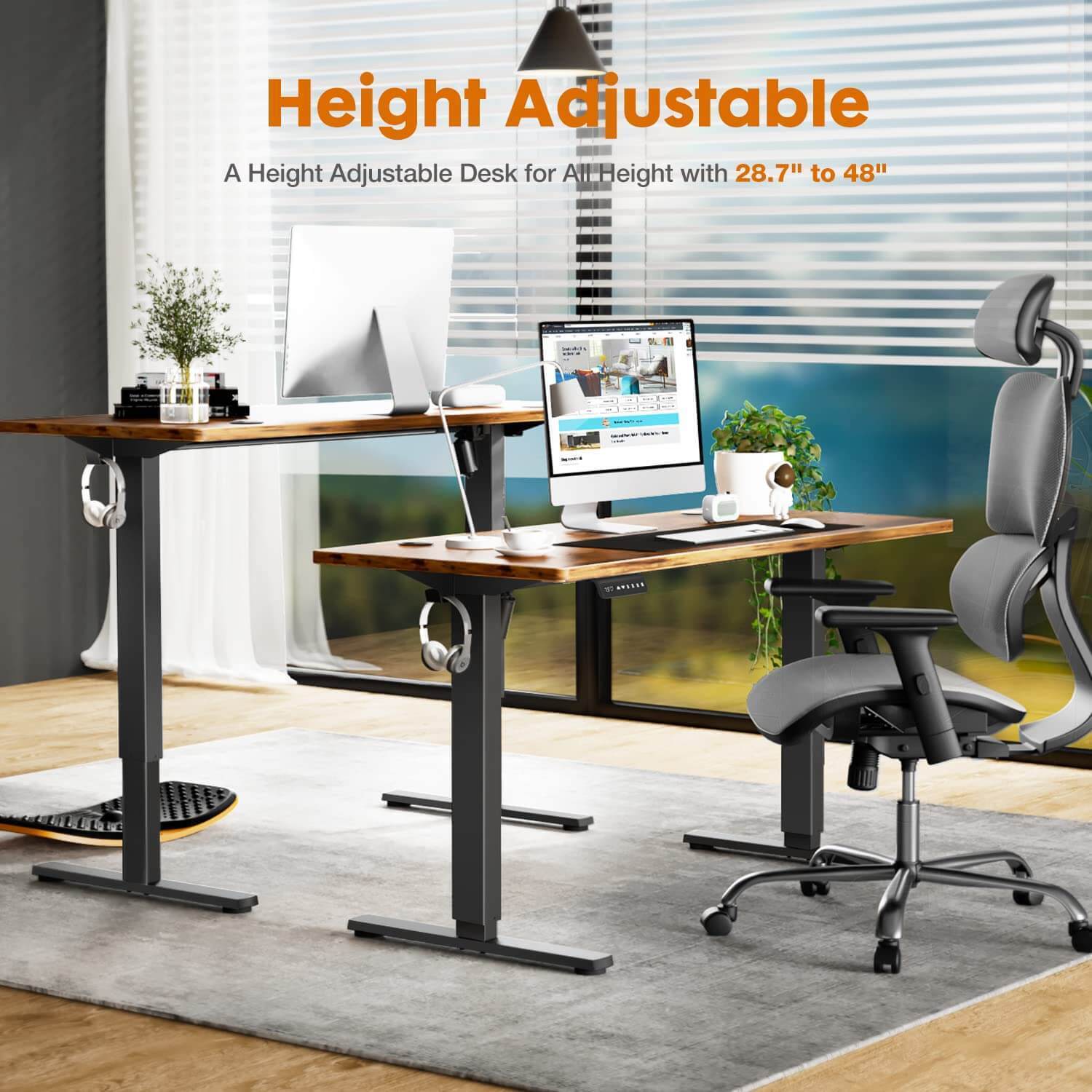 Electric Height Adjustable Standing Desk,Sit to Stand Ergonomic Computer Desk,Brown,40'' x 24"-Furniture > Office Furniture > Desks-UH Decors-Urbanheer