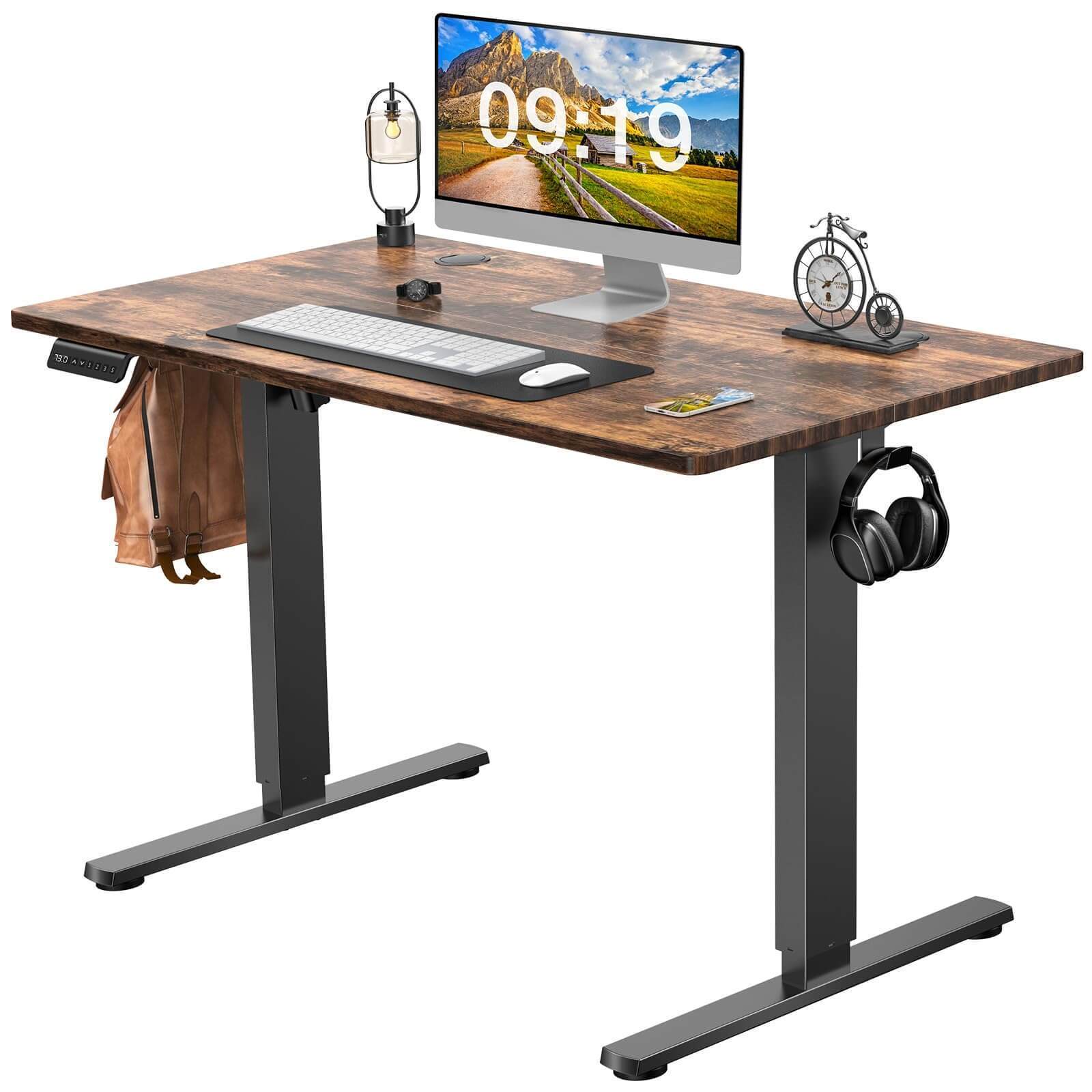 Electric Height Adjustable Standing Desk,Sit to Stand Ergonomic Computer Desk,Brown,40'' x 24"-Furniture > Office Furniture > Desks-UH Decors-Urbanheer