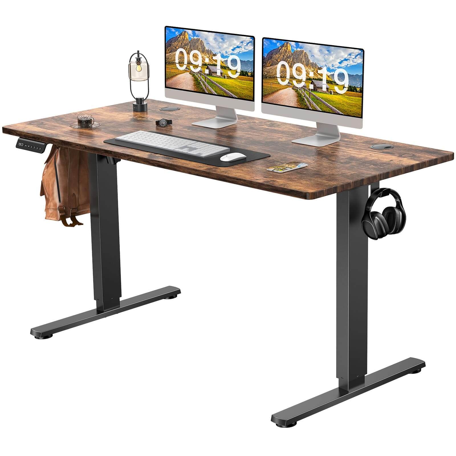 Electric Height Adjustable Standing Desk,Sit to Stand Ergonomic Computer Desk,Brown,55'' x 24'-UH Decor-Default-Urbanheer