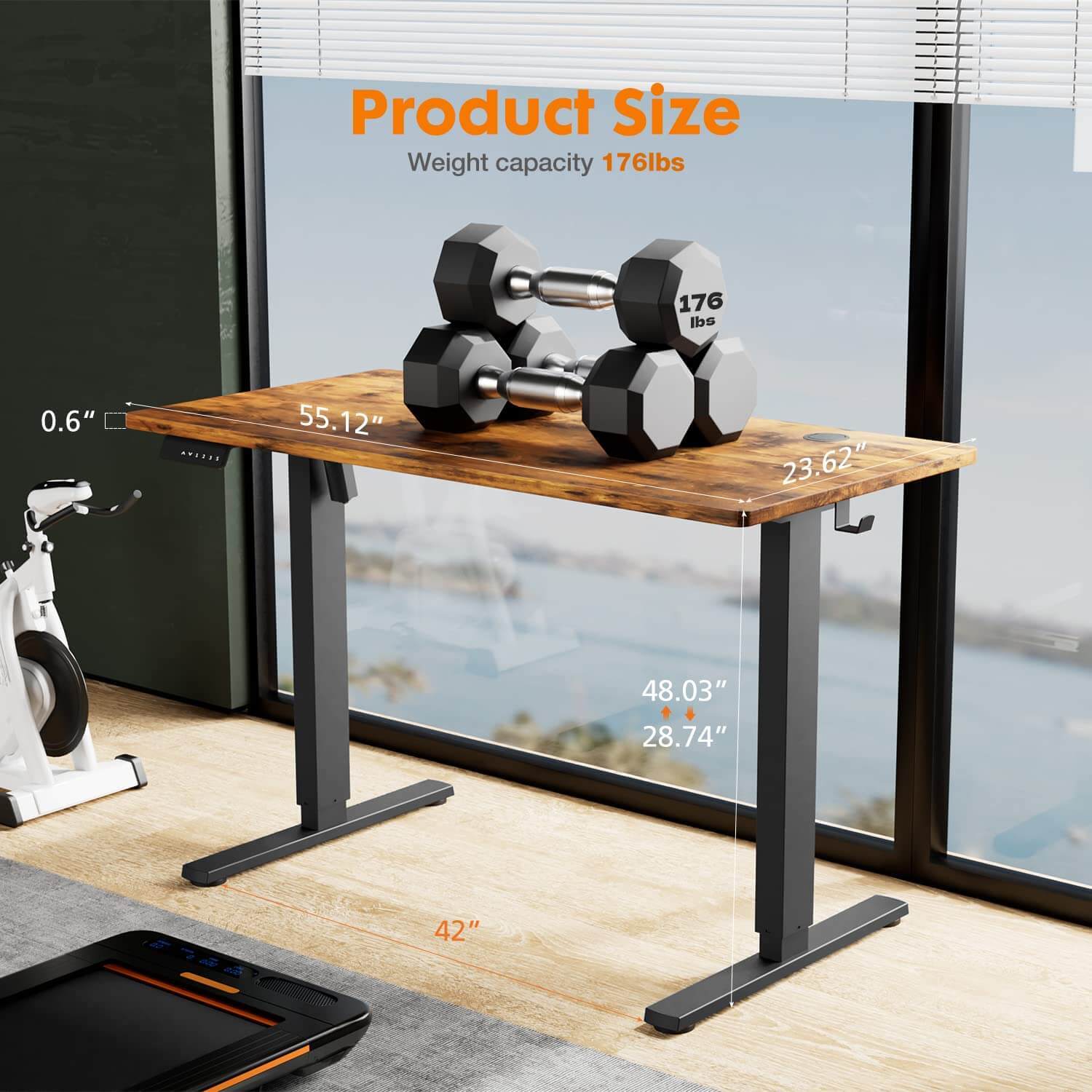Electric Height Adjustable Standing Desk,Sit to Stand Ergonomic Computer Desk,Brown,55'' x 24'-UH Decor-Default-Urbanheer
