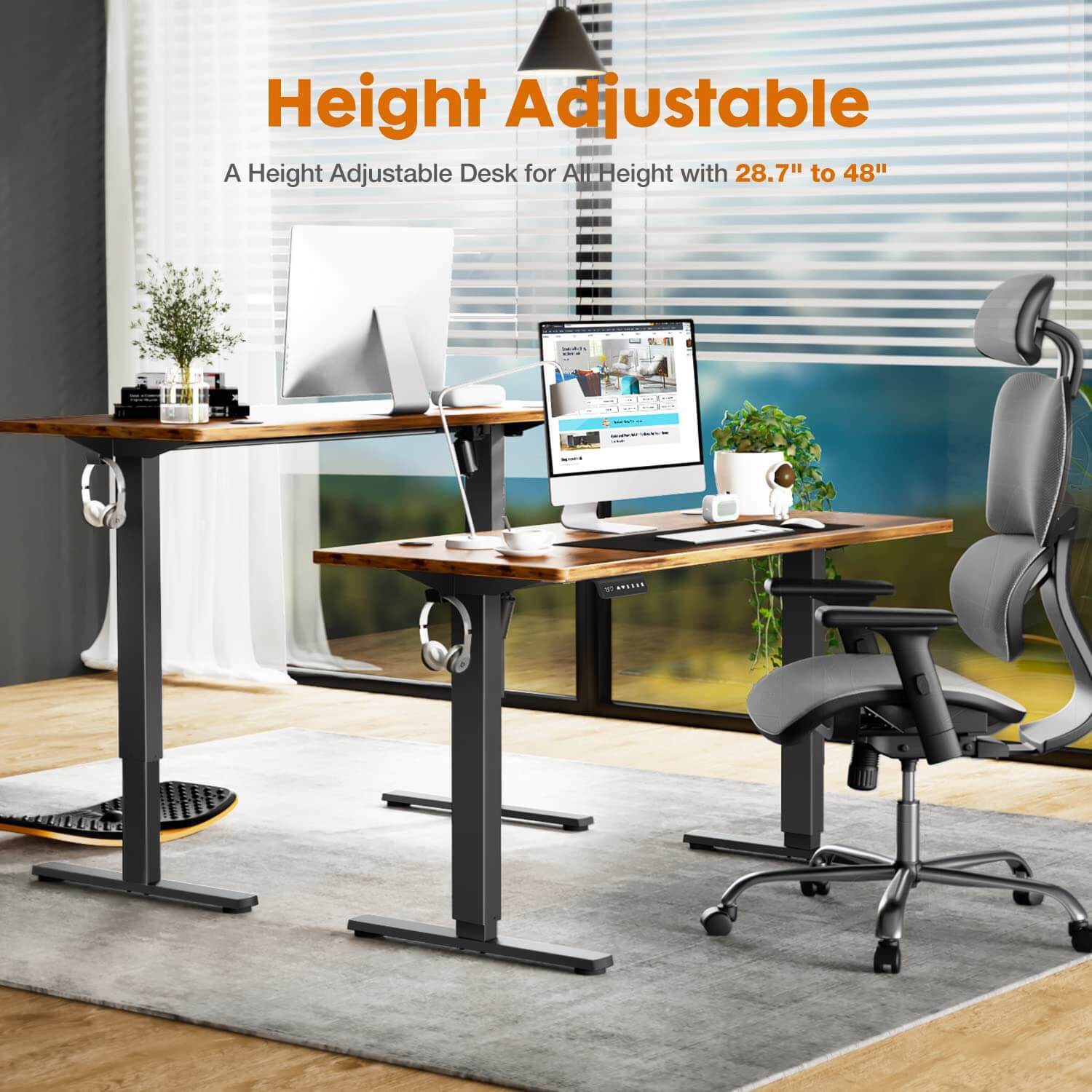 Electric Height Adjustable Standing Desk,Sit to Stand Ergonomic Computer Desk,Brown,55'' x 24'-UH Decor-Default-Urbanheer