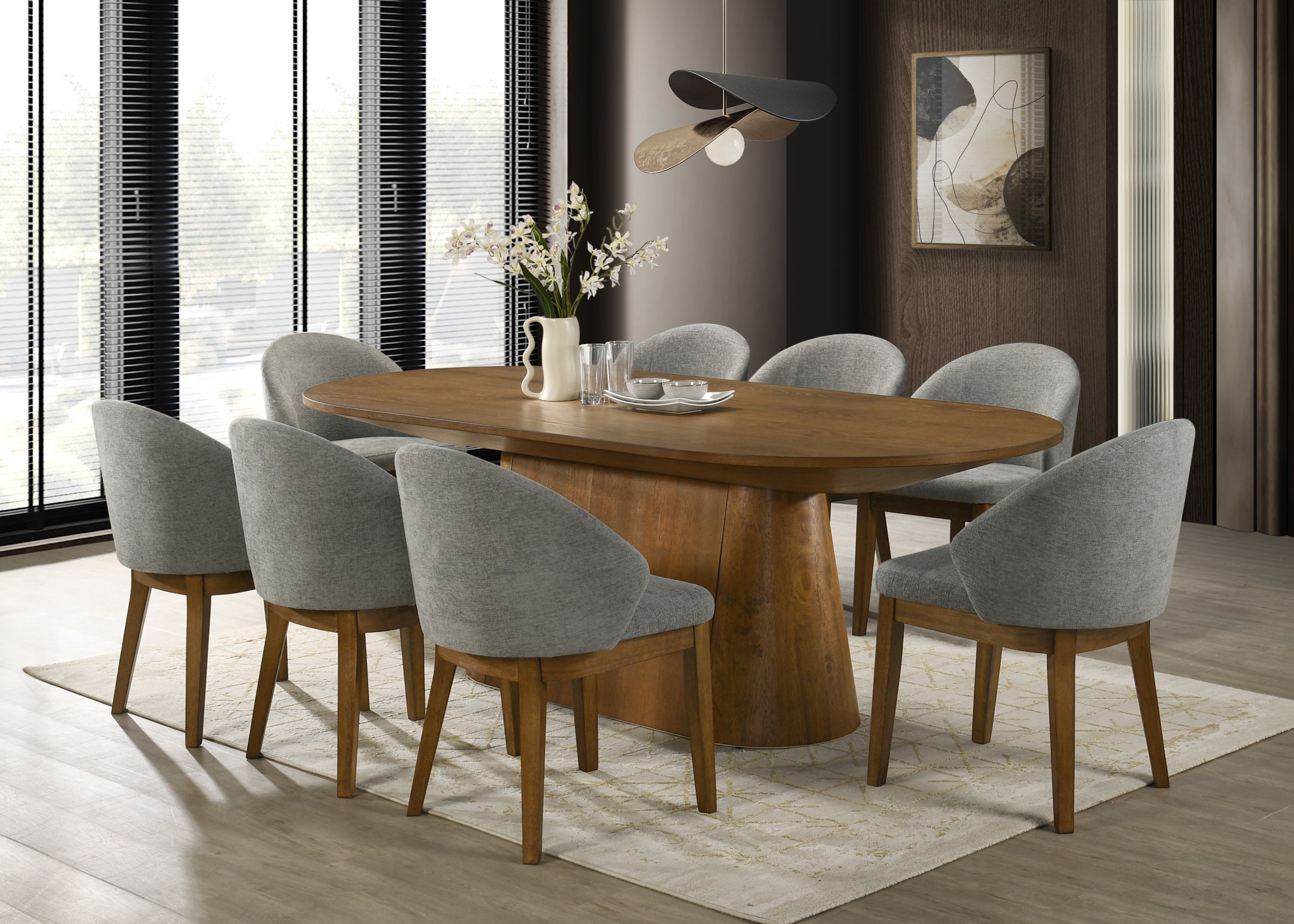 Elegant Dining Table Set for 8 with Walnut Wood Finish
