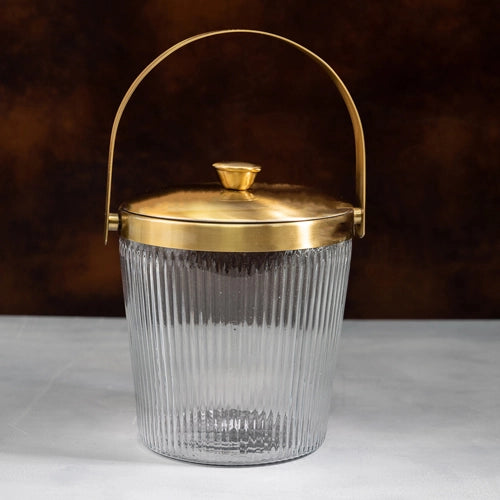 Elegant Glass & Gold Ice Bucket-Ice Buckets-India Handicrafts Inc-8.3 x 8 x 8.5 in (21 x 20.3 x 21.6 cm)-Urbanheer