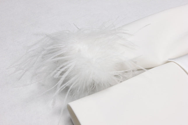 Elegant Ostrich Feather Blazer & Pants Set White-Set-Productseeker-Urbanheer