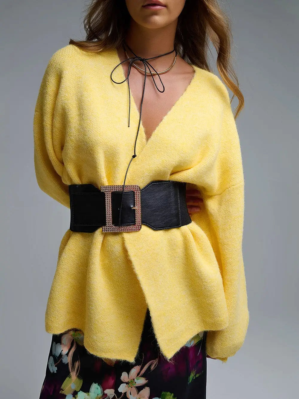 Elegant Yellow Wrap Knitted Cardigan