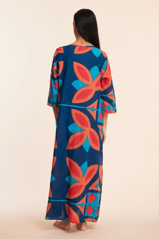Elina Navy Abstract Multi Fall Resort Maxi Caftan Dress-Dress-ModaPosa-XS-Urbanheer