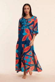 Elina Navy Abstract Multi Fall Resort Maxi Caftan Dress-Dress-ModaPosa-XS-Urbanheer