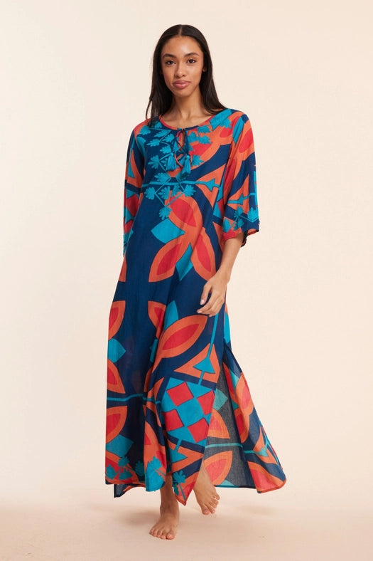 Elina Navy Abstract Multi Fall Resort Maxi Caftan Dress-Dress-ModaPosa-XS-Urbanheer