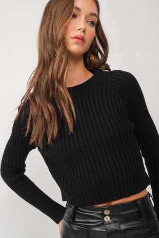 Elisa Mock Neck Long Sleeve Rib Knit Sweater Top-Sweater Top-Papermoon-S-Black-Urbanheer