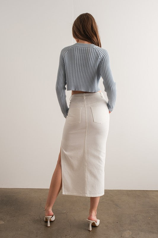 Elisa Mock Neck Long Sleeve Rib Knit Sweater Top-Sweater Top-Papermoon-S-Blue-Urbanheer