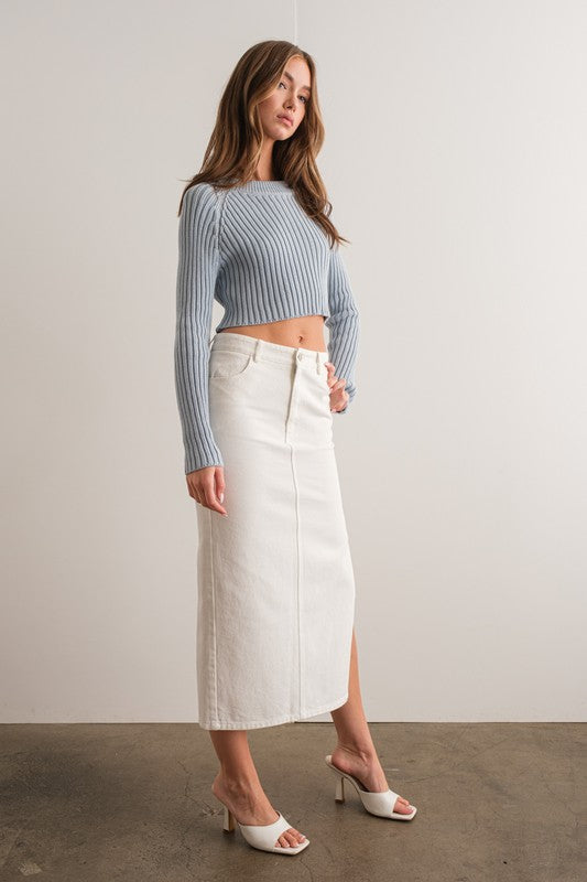 Elisa Mock Neck Long Sleeve Rib Knit Sweater Top-Sweater Top-Papermoon-Urbanheer