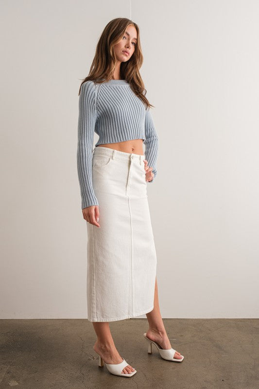 Elisa Mock Neck Long Sleeve Rib Knit Sweater Top-Sweater Top-Papermoon-S-Blue-Urbanheer