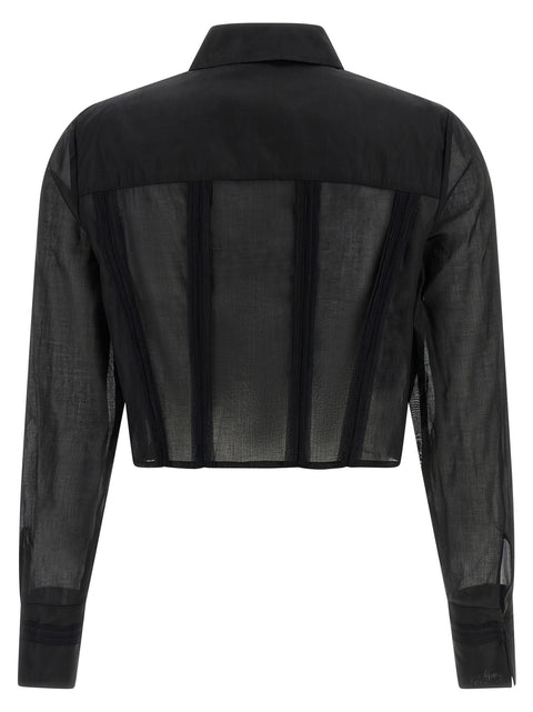 Elisabetta Franchi Logo Embroidery Maxi Crop Shirt