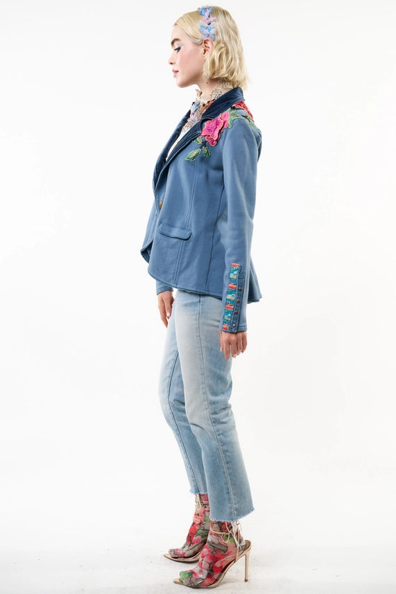 Elise French Terry Knitted Embellished Blazer By Aratta-Blazer-Aratta-XS-Vintage Blue-Urbanheer