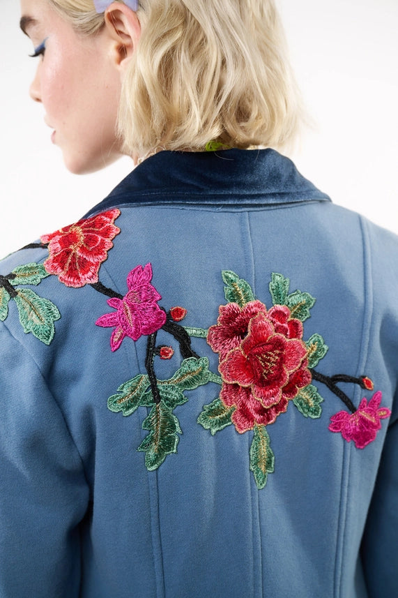 Elise French Terry Knitted Embellished Blazer By Aratta-Blazer-Aratta-XS-Vintage Blue-Urbanheer