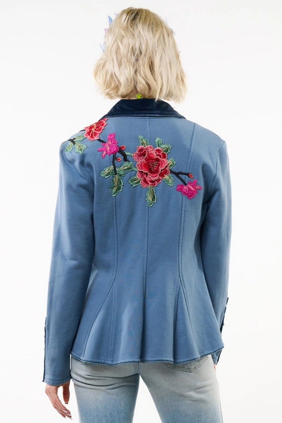 Elise French Terry Knitted Embellished Blazer By Aratta-Blazer-Aratta-XS-Vintage Blue-Urbanheer