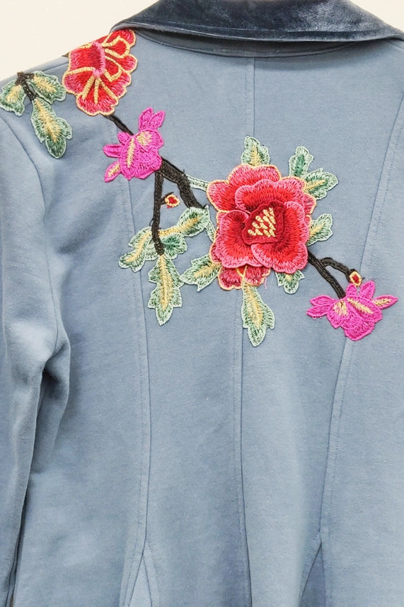 Elise French Terry Knitted Embellished Blazer By Aratta-Blazer-Aratta-XS-Vintage Blue-Urbanheer