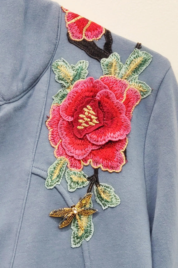 Elise French Terry Knitted Embellished Blazer By Aratta-Blazer-Aratta-XS-Vintage Blue-Urbanheer