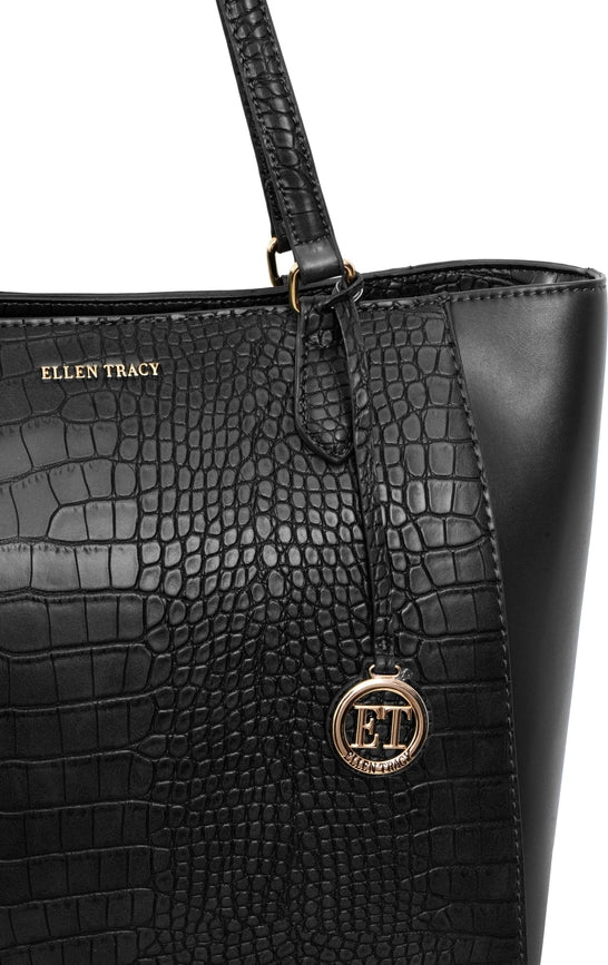 Ellen Tracy Croco Tote BLACK-Tote Bags-Magid-BLACK-001-Urbanheer