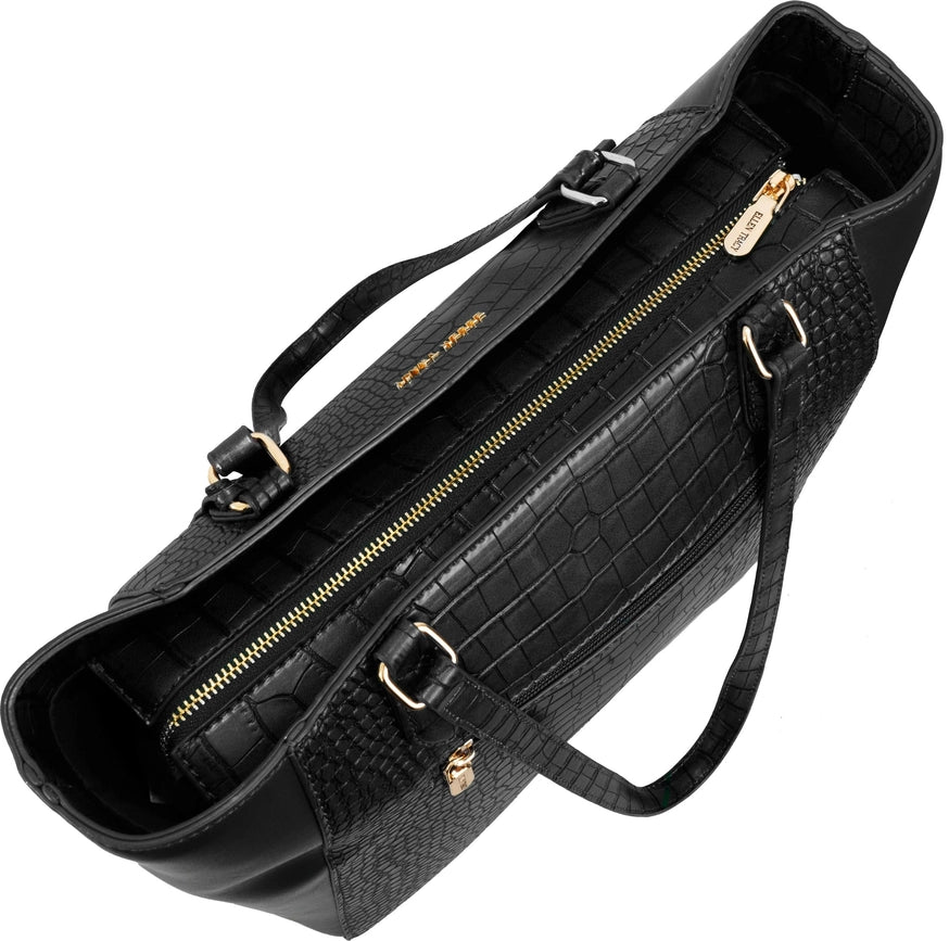 Ellen Tracy Croco Tote BLACK-Tote Bags-Magid-BLACK-001-Urbanheer