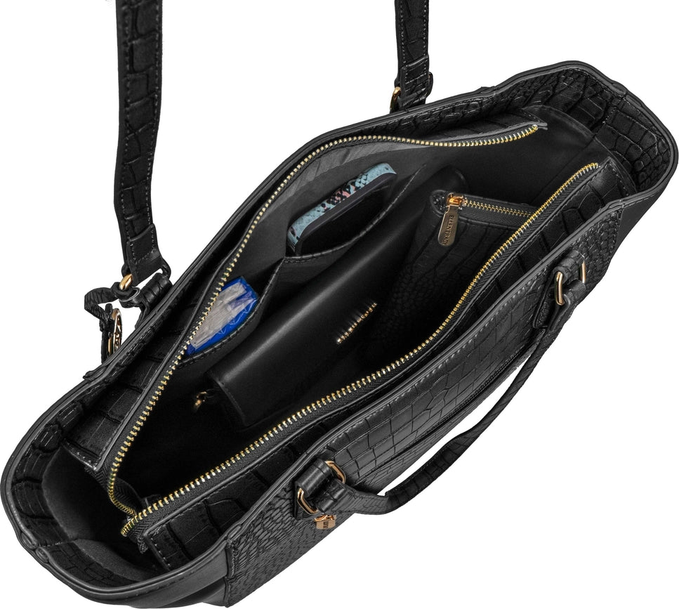 Ellen Tracy Croco Tote BLACK-Tote Bags-Magid-BLACK-001-Urbanheer