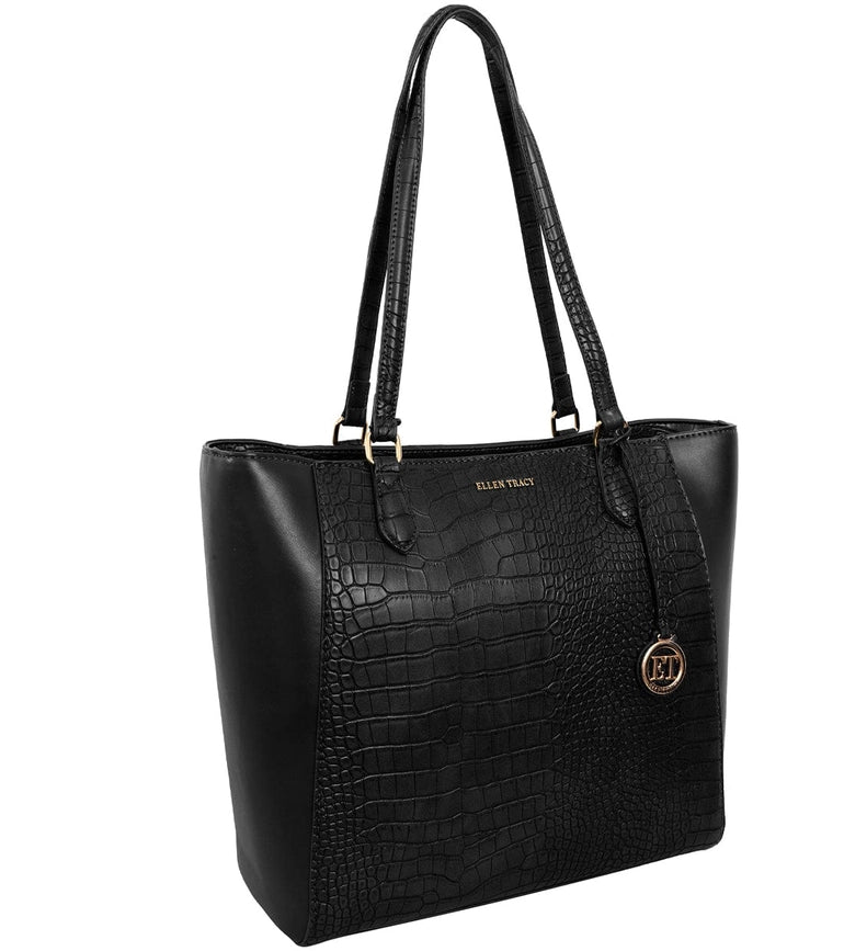 Ellen Tracy Croco Tote BLACK-Tote Bags-Magid-BLACK-001-Urbanheer