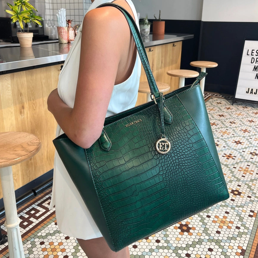 Ellen Tracy Croco Tote EMERALD-Tote Bags-Magid-EMERALD-004-Urbanheer