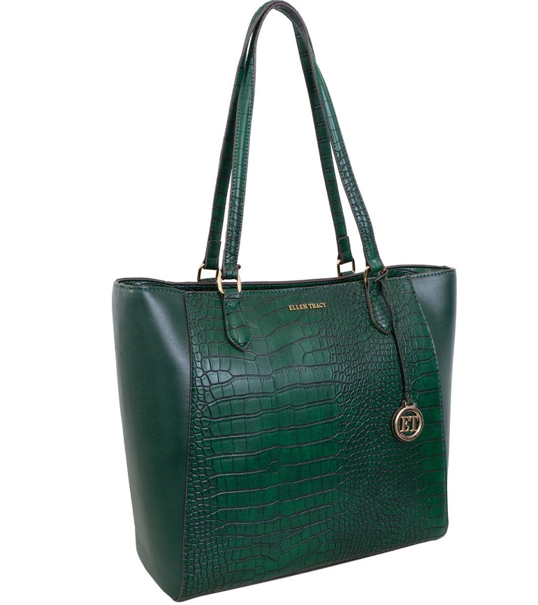 Ellen Tracy Croco Tote EMERALD-Tote Bags-Magid-EMERALD-004-Urbanheer