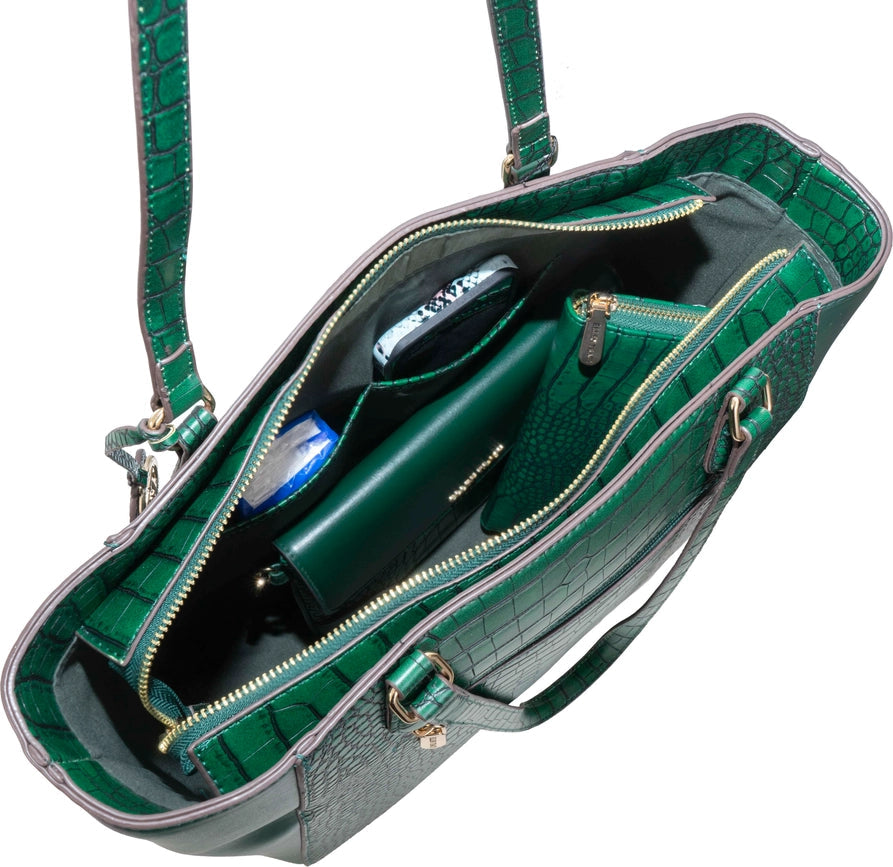 Ellen Tracy Croco Tote EMERALD-Tote Bags-Magid-EMERALD-004-Urbanheer