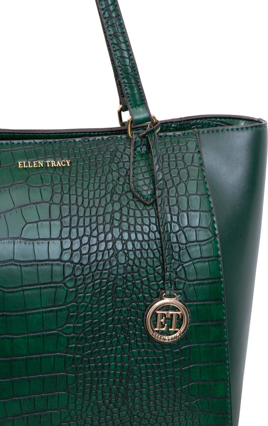 Ellen Tracy Croco Tote EMERALD-Tote Bags-Magid-EMERALD-004-Urbanheer