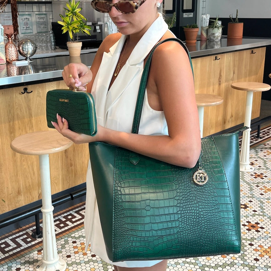 Ellen Tracy Croco Tote EMERALD-Tote Bags-Magid-EMERALD-004-Urbanheer