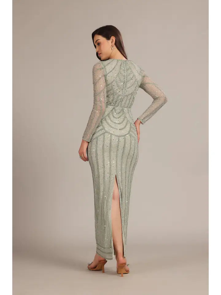 Ellis Maxi Dress in Sage Green-Dress-Lace & Beads-UK6-Sage Green-Urbanheer