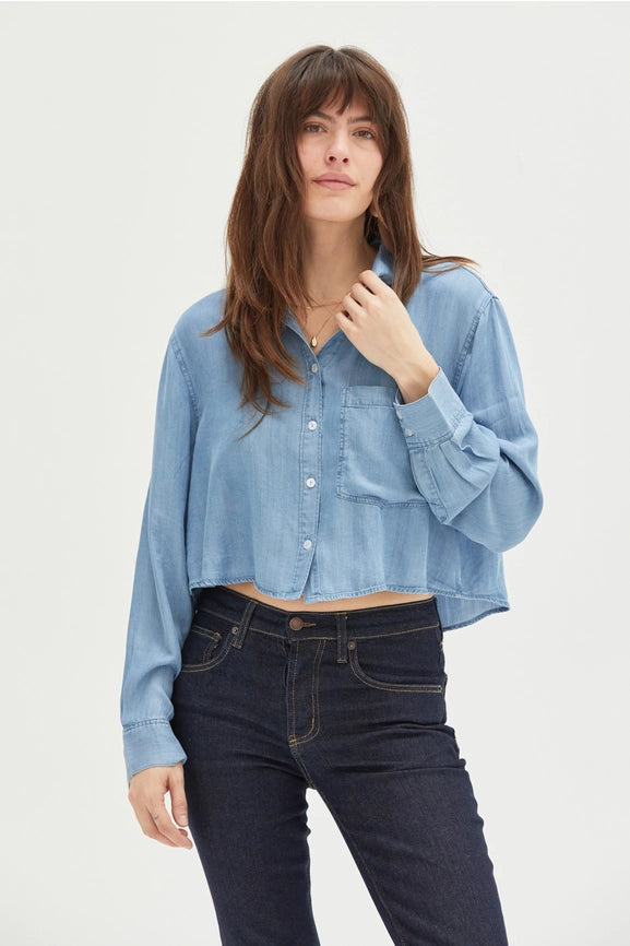 Ellison Button-Up Denim Shirt Medium Blue-Shirts-Oliver Logan-XS-Medium Blue-Urbanheer