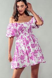 Elsie Blooming Puff Sleeve Dress FUCHSIA-Dress-Urban Daizy-S-FUCHSIA-Urbanheer
