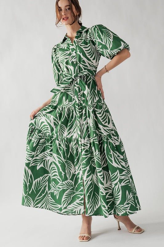 Elsie Tropical Print Maxi Sundress Green-Dress-Urban Daizy-S-Urbanheer