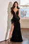 Embellished Fitted Gown With Feather Details Black-Dress-Ladivine by Cinderella Divine-2-Black-Urbanheer