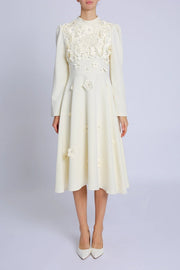 Embellished Floral Appliques A-Line Midi Dress Beige-Dress-Beulah Style-S-Beige-Urbanheer